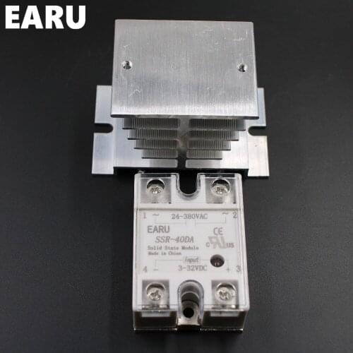 1 pc SSR-40DA Solid State Relay Moudle SSR-40 DA 40A with Plastic Cover+1 pc Aluminum Heat Sink Dissipation Radiator Combination