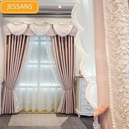 French High-end Romantic Pink Princess Curtain Lace Stitching Blackout Curtains for Living Room Bedroom Custom Products