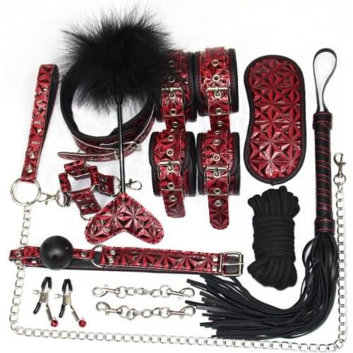 Sex Products Erotic sex Toys for Adults BDSM leather Sex Bondage Set Vibrator Nipple Clamps Gag Whip Rope Sex Toys For Couples