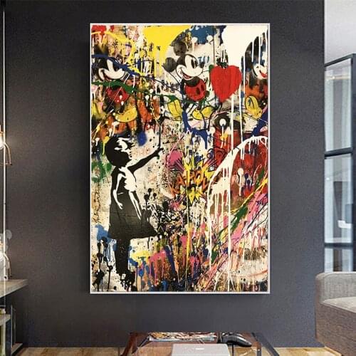 Disney Graffiti Art Funny Mickey Mouse Canvas Printings Poster and Print Wall Art Pictures Cuadros for Living Room Decor