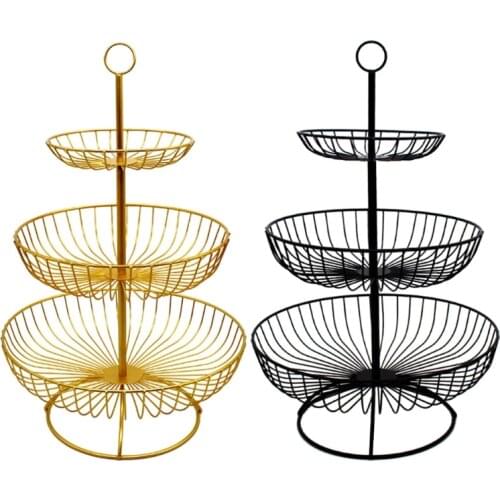 Fruit basket 3 Tier Round Metal Iron Fruit Plate Fruit Basket Tray Stand Storage Basket