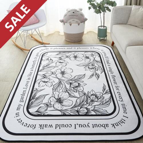 Modern Flower Carpet For Living Room Decoration Black and White Minimalist Fashion Rug Bedroom Anti-Slip Large Room Floor Carpet
