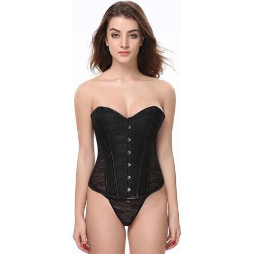 Lace Corset Sexy Bustier Mesh Corselet Corset Overbust Steampunk Gothic Clothing Black Lingerie Gstring Party Steel Boned Corset