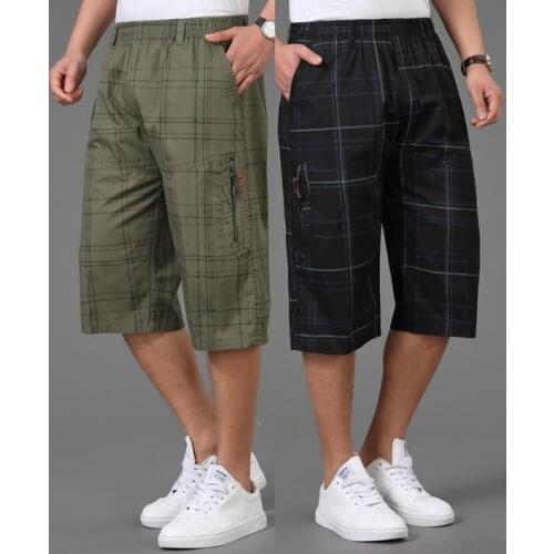 Summer thin beach trousers mens shorts trousers male clothing casual loose capris quinquagenarian mens shorts homens plus size