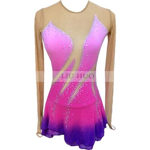 Figure Skating Dress Womens Girls' Ice Skating Dress Pink Violet pink skirt Comfortable fabric High elastic force Rhinestone