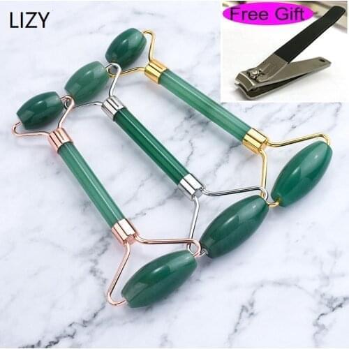 LIZY Green Dongling Jade Stone Facial Massage Roller For Face Neck Natural Massager Thin Lift Beauty Slimming Health Tools