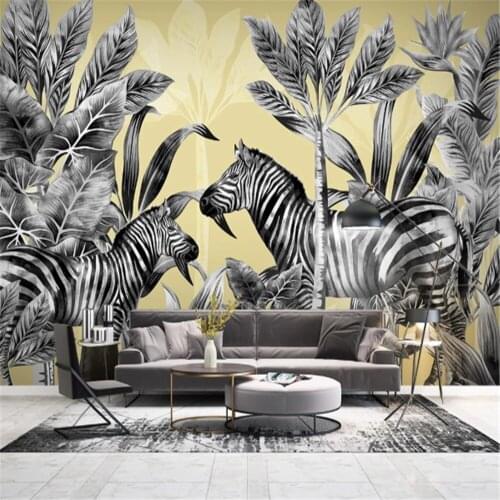 Milofi customized 3d hand-painted Nordic tropical plant zebra landscape light luxury background wall mural