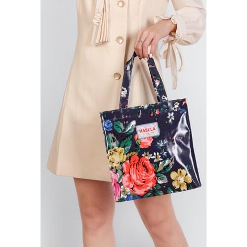 Fashion Lunch Tote Shoulder Bag Flower Shopper Bag Waterproof Handbag PVC Canvas Women Reusable Shopping Bag Eco Friendly