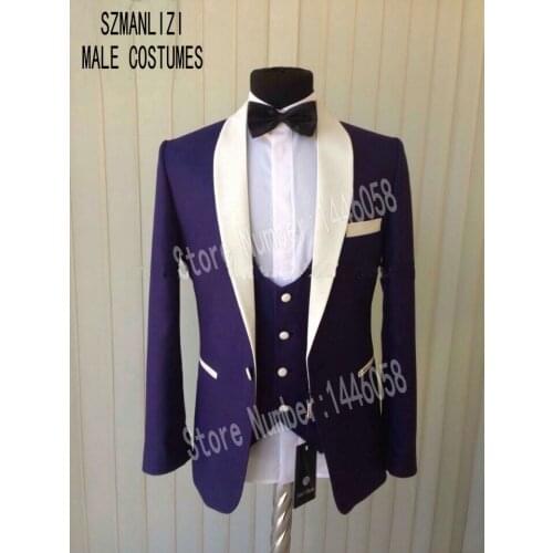 2019 Custom Made Men Wedding Suits Slim Fit Groom Formal Suit One Button Purple Tuxedo Prom Men Suit 3 Pieces Costume Homme