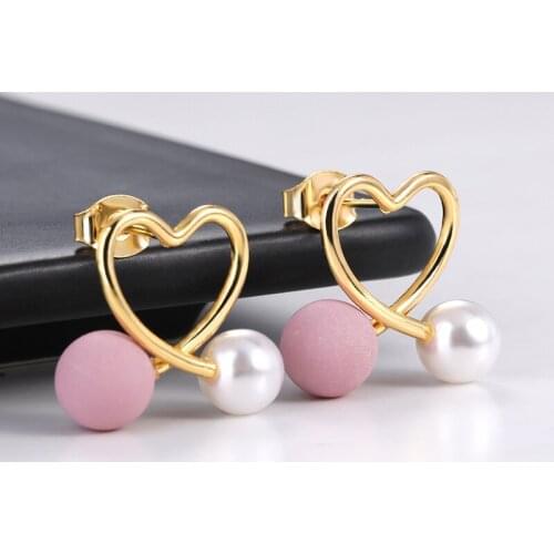 Delicate Romantic Heart Stud Earrings For Women Fashion Jewelry Gold-color Heart Stud Ear Valentines Day Gift