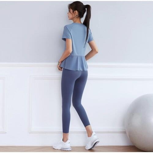 New 2pcs/set Fitness Yoga Leggings Set Women Gym Clothing Running Sports Suit Workout Short Sleeve Outfit Training Sportswear