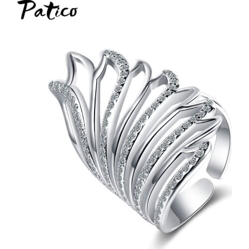 Authentic 925 Sterling Silver Dazzling CZ Angel Wing Open Rings For Women Silver 925 Adjustable Rings Cute Original Jewelry Gift