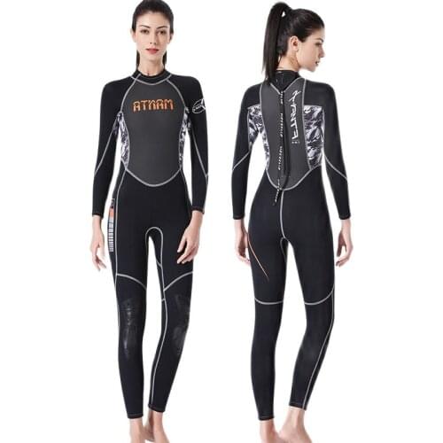 DIVE&SAIL 3mm Wetsuit Neoprene+Shark Skin Scuba Equipment One-piece Camo Swimsuit for Women Winter Warm Swimming Surfing Anti-UV