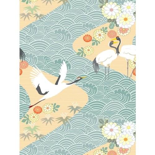 Peel And Stick Removable Handpainting Daisy Crane Blue Waves Self-Adhesive Prepasted Wallpaper Wall Mural For Bedroom Home Decor