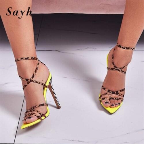 Women Sandals Zebra Print Leopard Strappy Mule Heels Sandals Slippers Women High Heels Peep Toe Pumps Party Shoes Lady