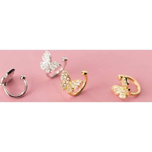 Butterfly Ear Cuffs Real 925 Sterling Silver Butterfly Cuff Earrings Cartilage Earrings for No Piercing Ears Fashion Jewelry