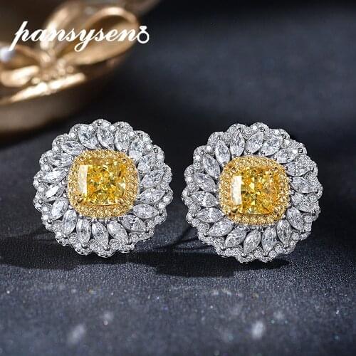 PANSYSEN Hyperbole 21MM Flower Shape Luxury Clip Earrings for Women Created Moissanite Citrine Real Silver 925 Fine Jewelry Gift