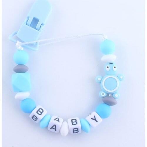 Custom Infant Personalised Name Pacifier Clips Silicone Animal Tortoise Beads Holder Chain Baby Silicone Pacifier Chain