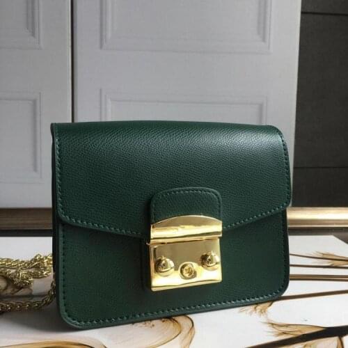 Fashion 100% Cowhide Shoulder Bag High Quality Genuine Leather Handbags Women Golden Chain Bag Luxury Designer Woman Handbag
