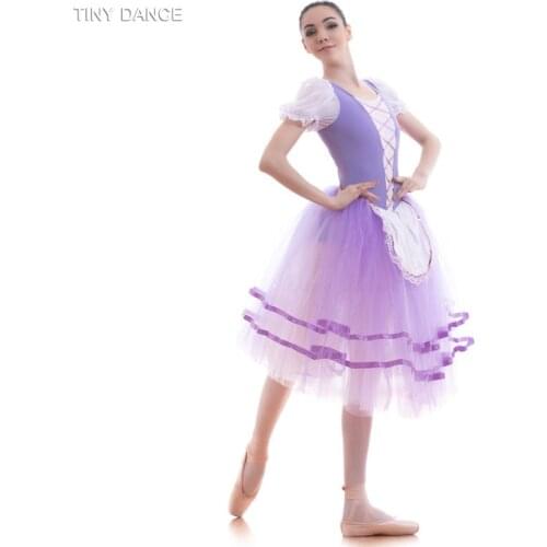 Top Quality Adult Girls Puff Sleeve Purple Ballet Dance Tutu Romantic Style Ballet Dance Tutu Dress Stage Show Costume 18420