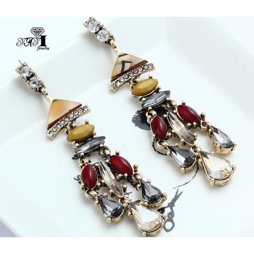 YaYi Jewelry Fashion BOHO Gray Glass Crystal Rhinestone Dangle Women Ancient Gold Color Wear Ear Band Long Tassel Earrings