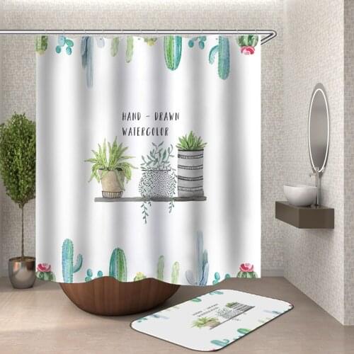 Planting Cactus Shower Curtain 3D Rideau De Douche Green Succulent Plants Douchegordijn Bathroom Curtain Potted Succulent Cactus