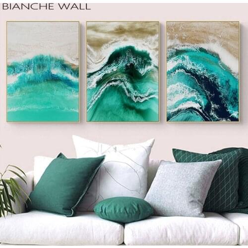 Green Sea Water Waves and Beach Landscape Picture Wall Art Canvas Painting Prints Home Decoration Modular Hang Poster