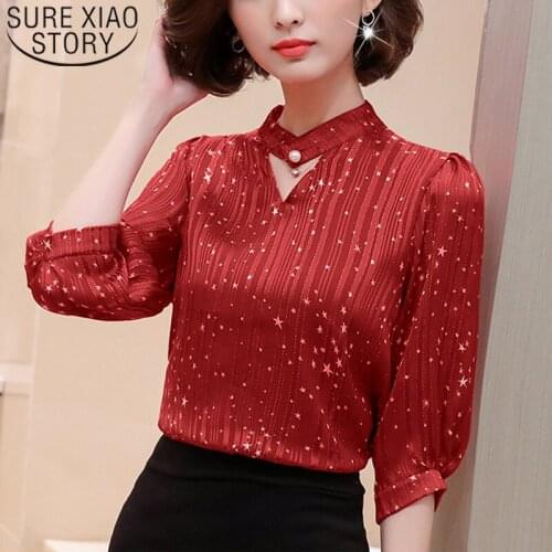 2020 Spring and Summer New Half Sleeves Chiffon Blouse Women Tops V-neck Simple Loose Blouse Women Blusas Mujer De Moda 8503 50