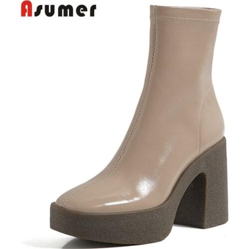 ASUMER 2021 New ankle boots for women platform boots fashion solid color square high heels autumn stretch women boots