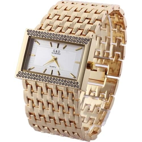 2019 New G&D Womens Watches Gold Luxury Brand Fashion Rectangle Quartz Wristwatch Stainless Steel Ladies Dress Watch Clock Gift
