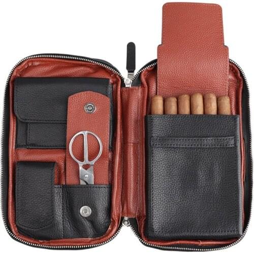 Leather Cigar Humidor Case Bag Smoking Cigarette Cigar Bag Case Container Box Travel Portable Cuban Cigars Storage Bag Gifts