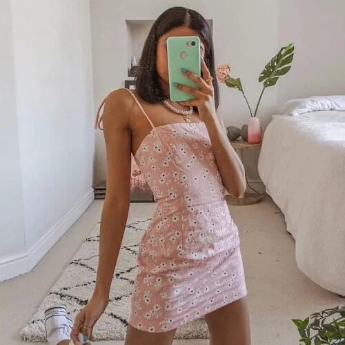 Foridol daisy print blue pink summer beach dress women lace up sexy backless floral bohemian short minidress sundress vestidos