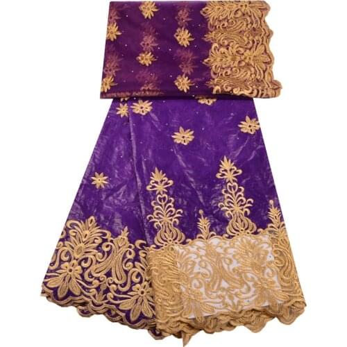2018 Purple Color Stones Bazin Lace Fabric Embroidery 2018 New Arrival African Bazin Riche Getzner For Party Dress 7 Yards 1288