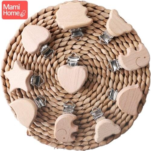 Mamihome 4PCS Wooden Teether Animal Pacifier Cilp Baby Accessories Food Grade Wood Chew Toys DIY Pacifier Chain Baby Teething