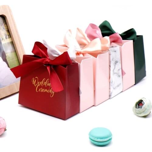 5pcs Kraft Paper Wedding Candy Box with Ribbon Package Gift Box Bag for Engagement Bridal Shower Party Guest Gift Bag Wholesale