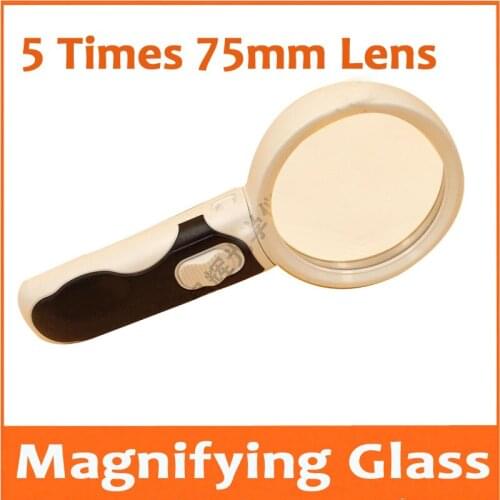 5X LED Illuminated Handheld Magnifier Loupe for Reading Jewelry appraisal Loupe Magnifying Glass with Handle and Lamps