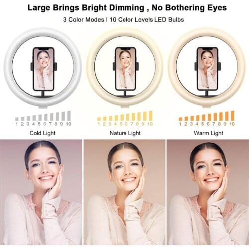 8/10/12 Inch Dimmable Cold Warm LED Studio Camera Ring Light Photo Phone Video Light Lamp With Tripods Ring Table Fill Light
