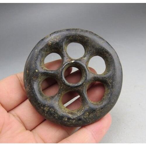 Chinese-jade-Hongshan-culture-Black-magnet-jade-wheel-pendant-K007 wholesale