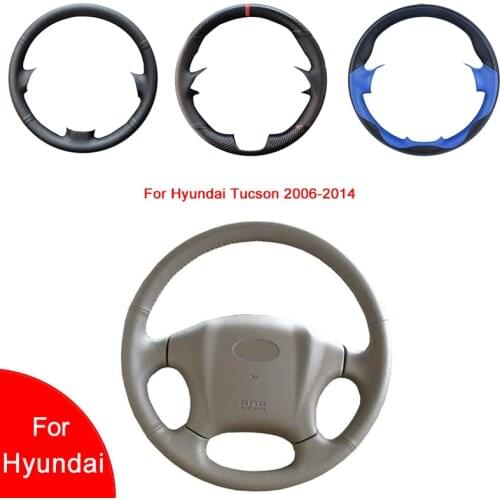 Breathable Punch Hand-Stitched Black Artificial Leather Car Steering Wheel cover For Hyundai Tucson 2006-2014