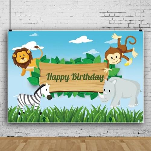 Green Grassland Cartoon Animals Safari Party Backdrop Photography Blue Sky Custom Newborn Baby Shower Kids Birthday Background