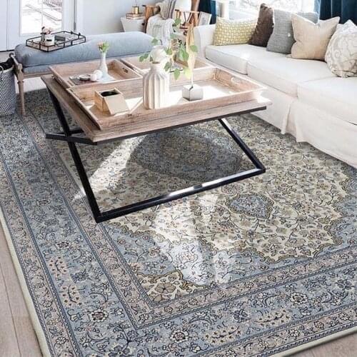 American Style light Blue Carpet Persian Vintage Bedroom Carpet Study Sofa Table Floor Mat Anti Slip Washable Jacquard Woven Rug