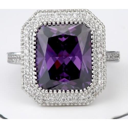 Hainon Female Crystal Zircon Ring Silver Color Purple Ring Wedding Band Jewelry Promise Engagement Rings For Women