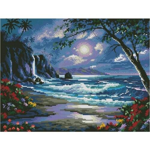 COTTON Top Quality Hot Sell Lovely Counted Cross Stitch Kit Moonlit Tide Night Sea Moon DIM 02498 2498