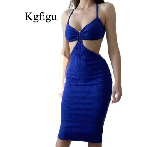 KGFIGU Knitted Rib Blue Evening Party Dresses For Women Sexy Strapless Drawstring Bodycon Mid Calf Vestidos Good Quality Outfits