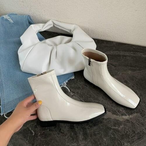 Classic Office Women Ankle Boots Autumn Winter Square Heeled Chelsea Boots Genuine Leather Back Zipper Shoes Woman
