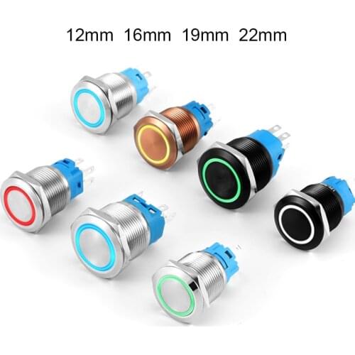 Push Button Switch Electric Waterproof Power 3/12/24/220v Led Light Momentary 12/16/19/22mm Contacts Pressure Switches Latching