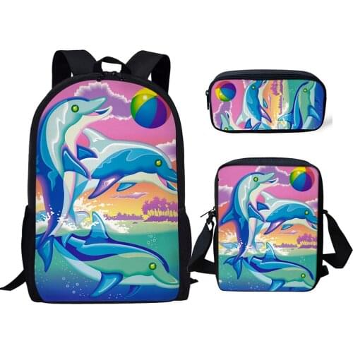 Colorful Cartoon Dolphin Print School Bags Children Backpacks For Teenagers Boys Girls Lightweight School Bags New