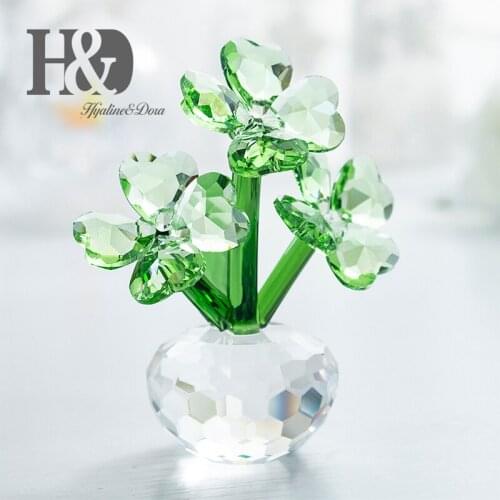 H&D Crystal Four Leaf Clovers Flower Paperweight - Crystal Dreams Figurine Collectible Statue Wedding Table Centerpiece Ornament