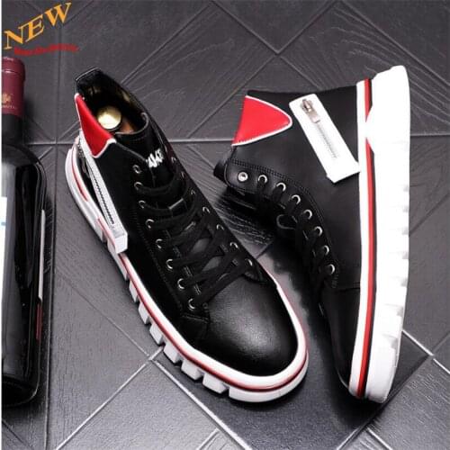Korean Tide Leather Hip Hop Men Casual High Tops shoes Designer Sneakers Height Increasing martin Shoes Zapatillas Hombre