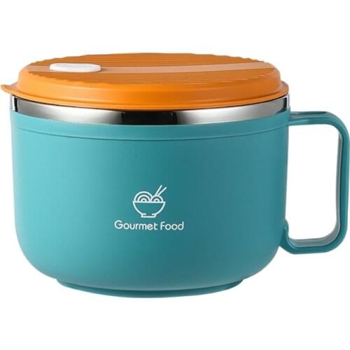 H7JB Stainless Steel Instant Noodle Bowl Bento Lunch Box with Handle Lid Food Storage Container Dish Cup Salad Soup Rice Bowl